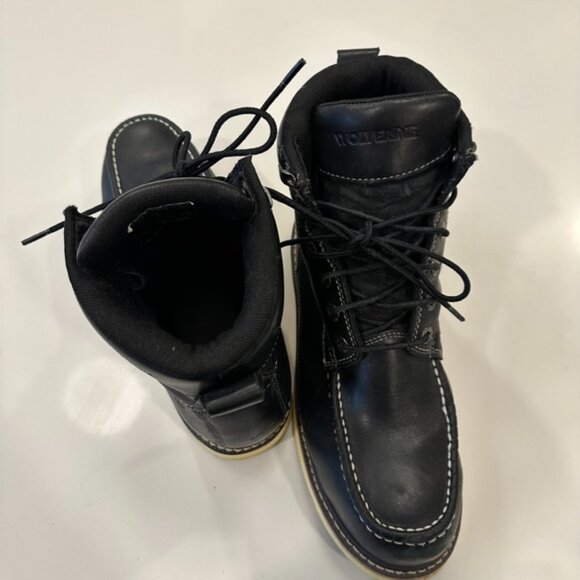 Wolverine Black Leather Moc Toe Boots with Cream Soles